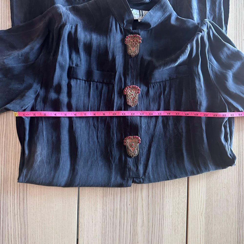 Sue Wong Vintage bohemian Tunic in charcoal grey with beaded buttons - Size L - Picture 7 of 8